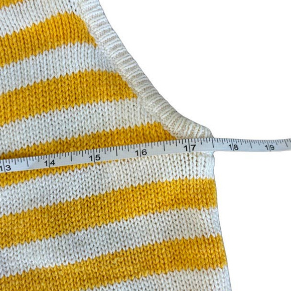 Vintage Stefano Cropped Yellow Stripe Button Sweater Tank Shirt 90's Y2K Large - Picture 4 of 6